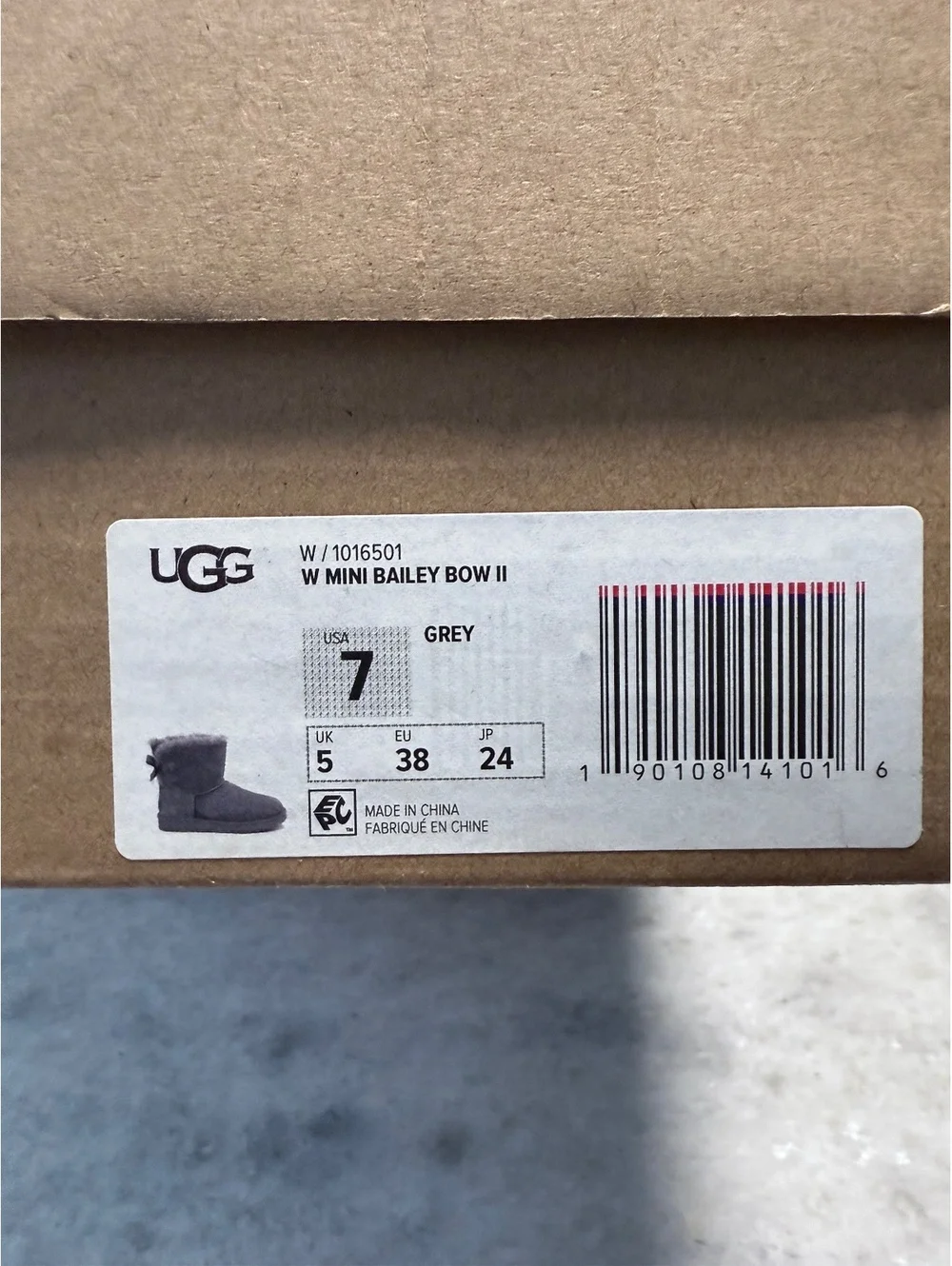 UGG Grey Classic Mini Bailey Bow Boots Size 4 Women’s
